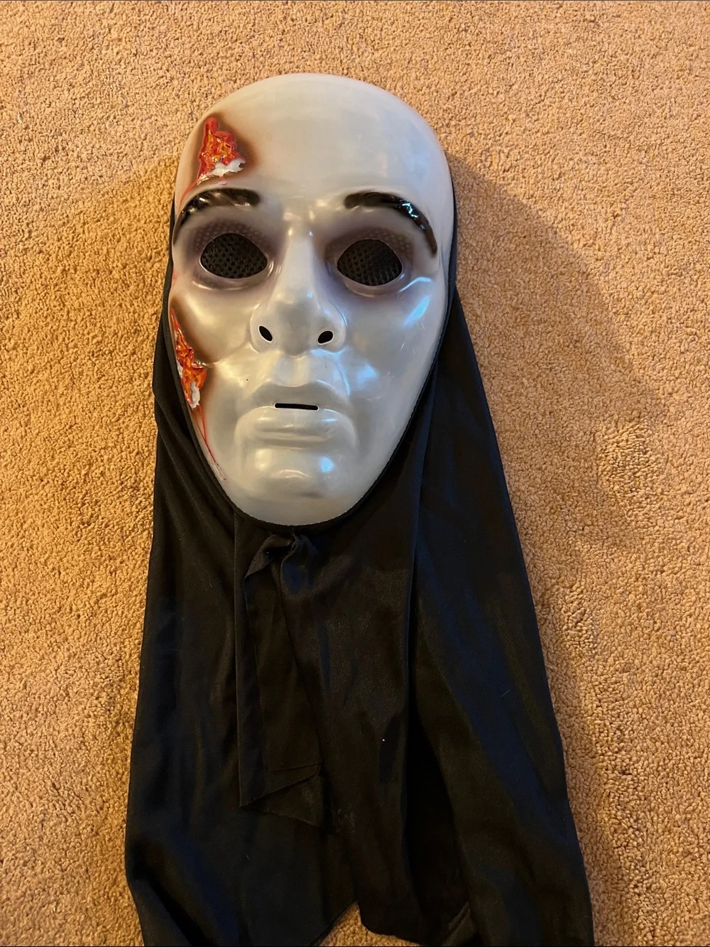 Creepy White Face Mask with Black Hood